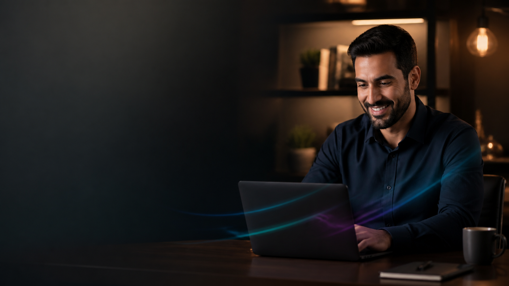 Profissional utilizando inteligência artificial como apoio ao trabalho de marketing